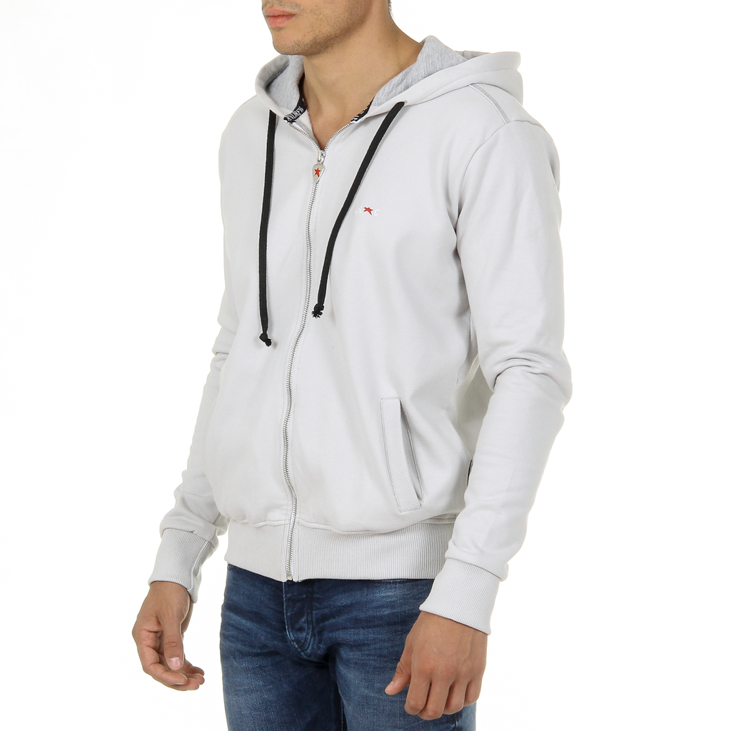 Sudadera con capucha Andrew Charles para hombre con cremallera, manga larga, cuello redondo, gris claro FELA