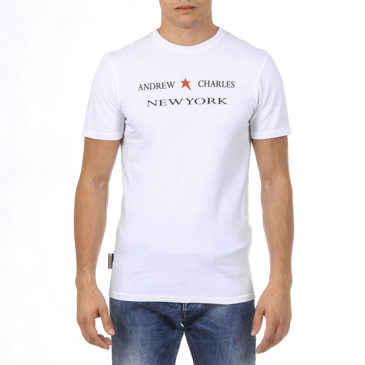 Camiseta Andrew Charles para hombre, manga corta, cuello redondo, blanca, KEITA