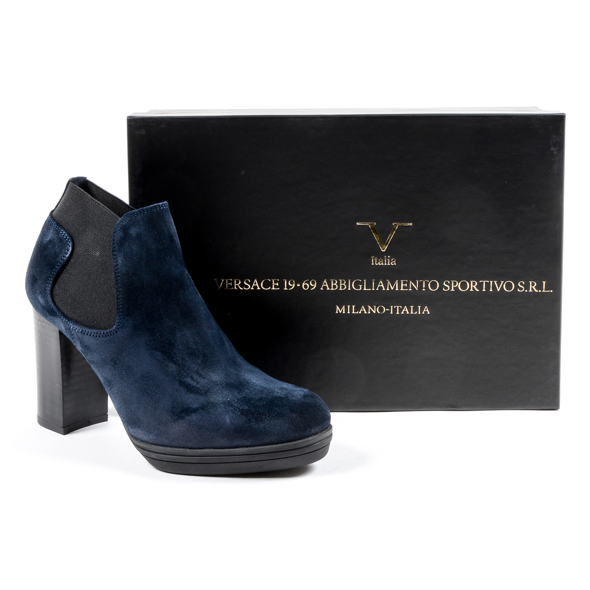V 1969 Italia Botín de tacón para mujer Azul GRACY