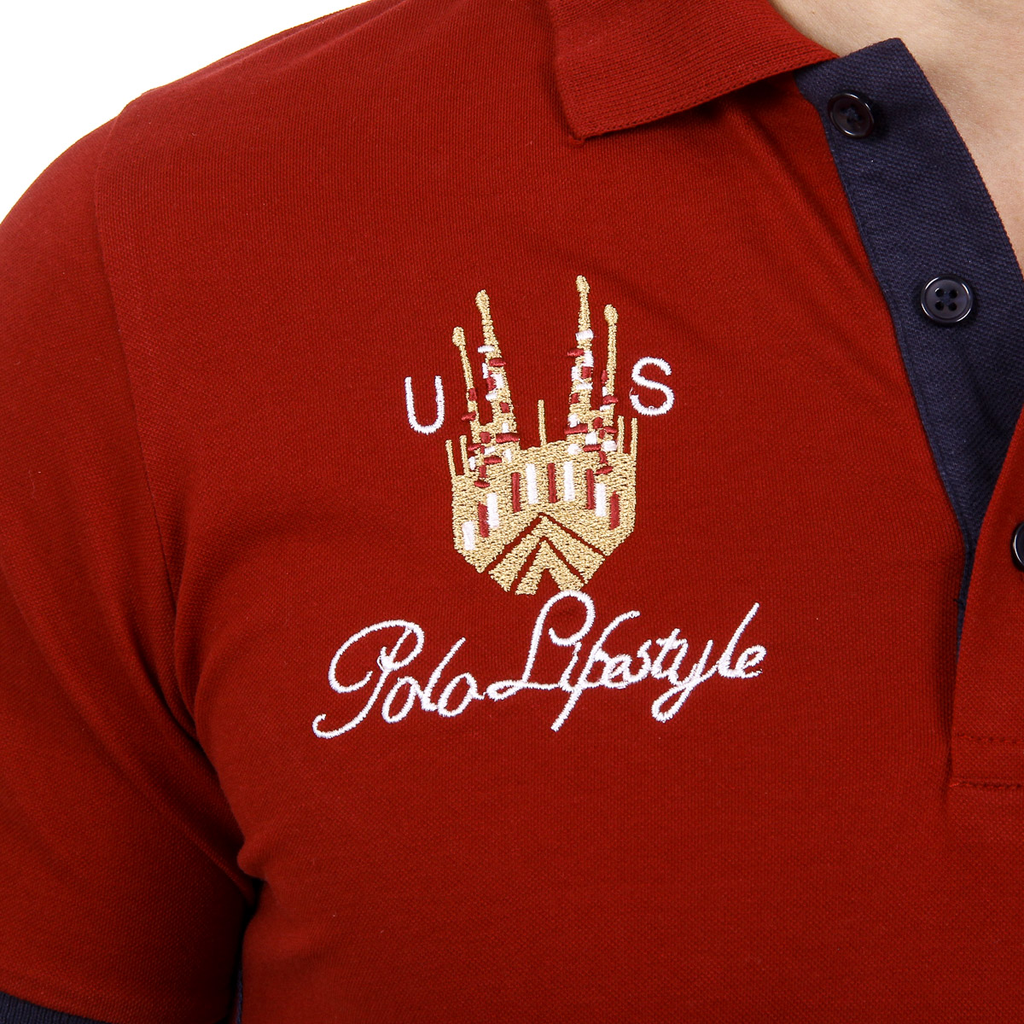 Polo Ufford & Suffolk Polo Club para hombre, manga corta, US005, burdeos