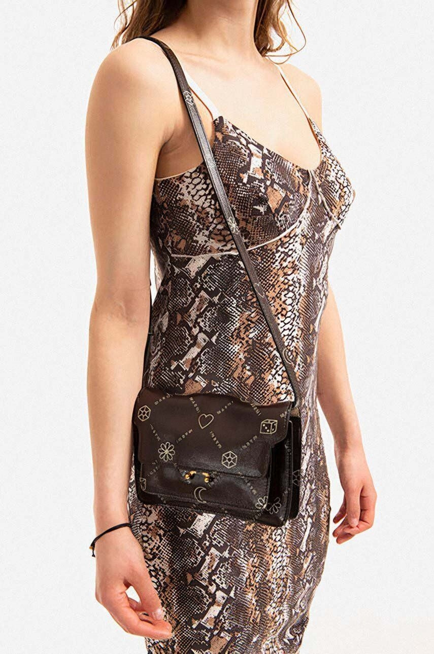 Bolso minibaúl de piel con logotipo de Marni, color marrón