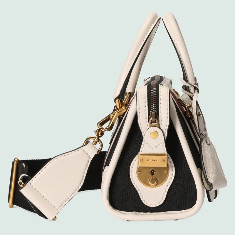 Bolso de hombro Gucci GG Monogram y piel en blanco y negro