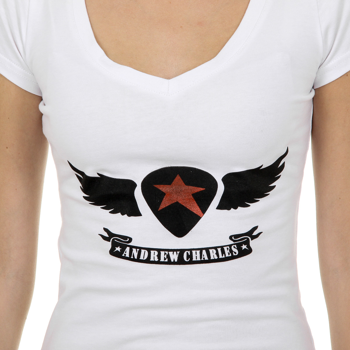 Camiseta Andrew Charles para mujer, manga corta, cuello en V, blanca, TAPIWA