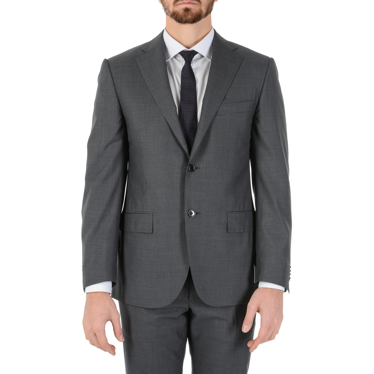 Corneliani Mens Suit Long Sleeves Dark Grey Super 130's