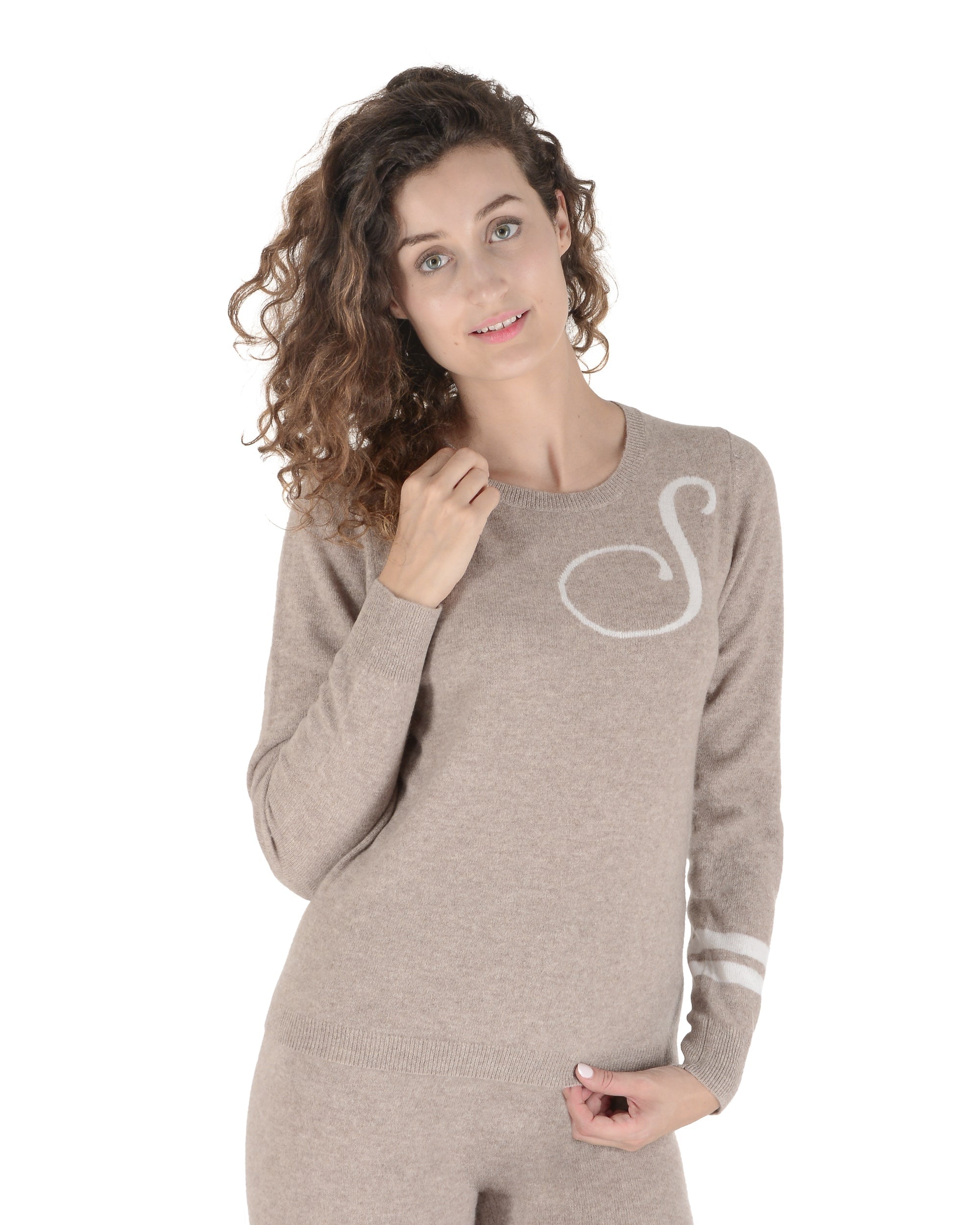 Suéter de cachemira con cuello redondo - Camel