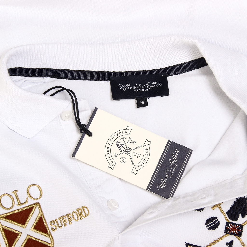 Polo Ufford & Suffolk Polo Club para hombre, manga corta, US007, blanco