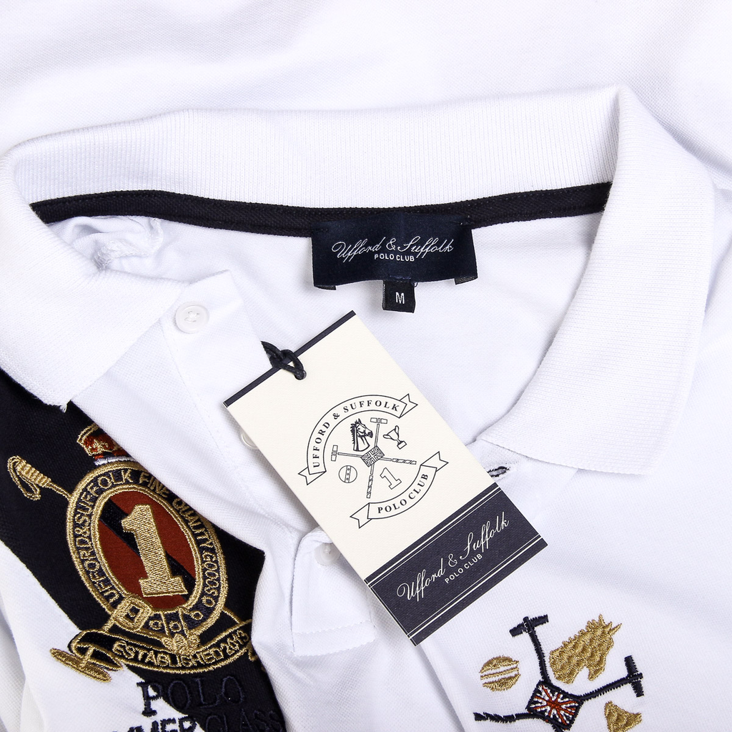 Polo Ufford & Suffolk Polo Club para hombre, manga corta, US004, blanco