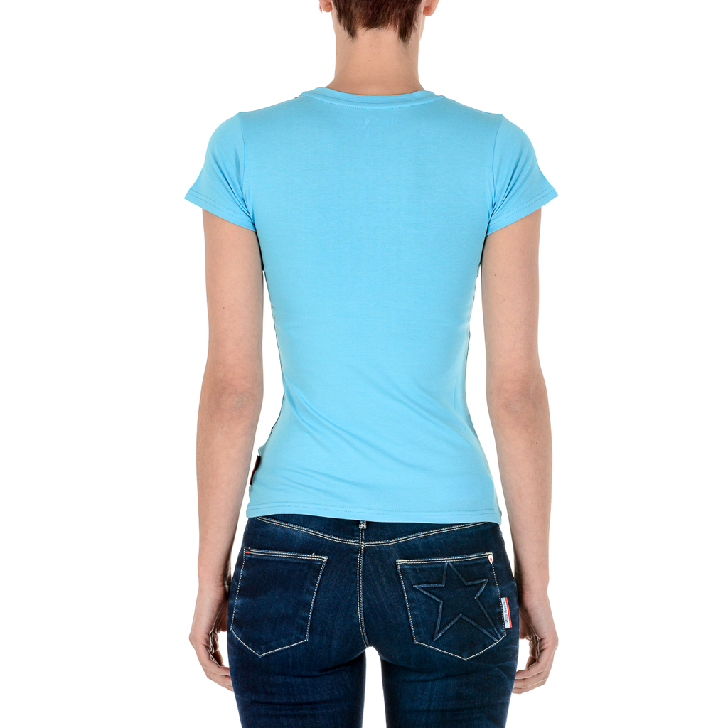 Camiseta Andrew Charles para mujer, manga corta, cuello redondo, azul claro TARANA