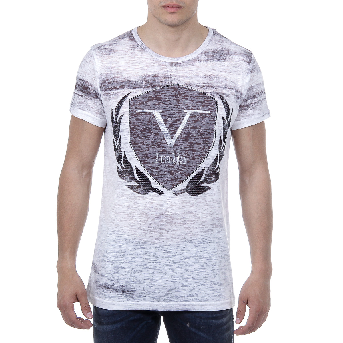 V 1969 Italia Mens T-shirt Short Sleeves Round Neck White LOGAN