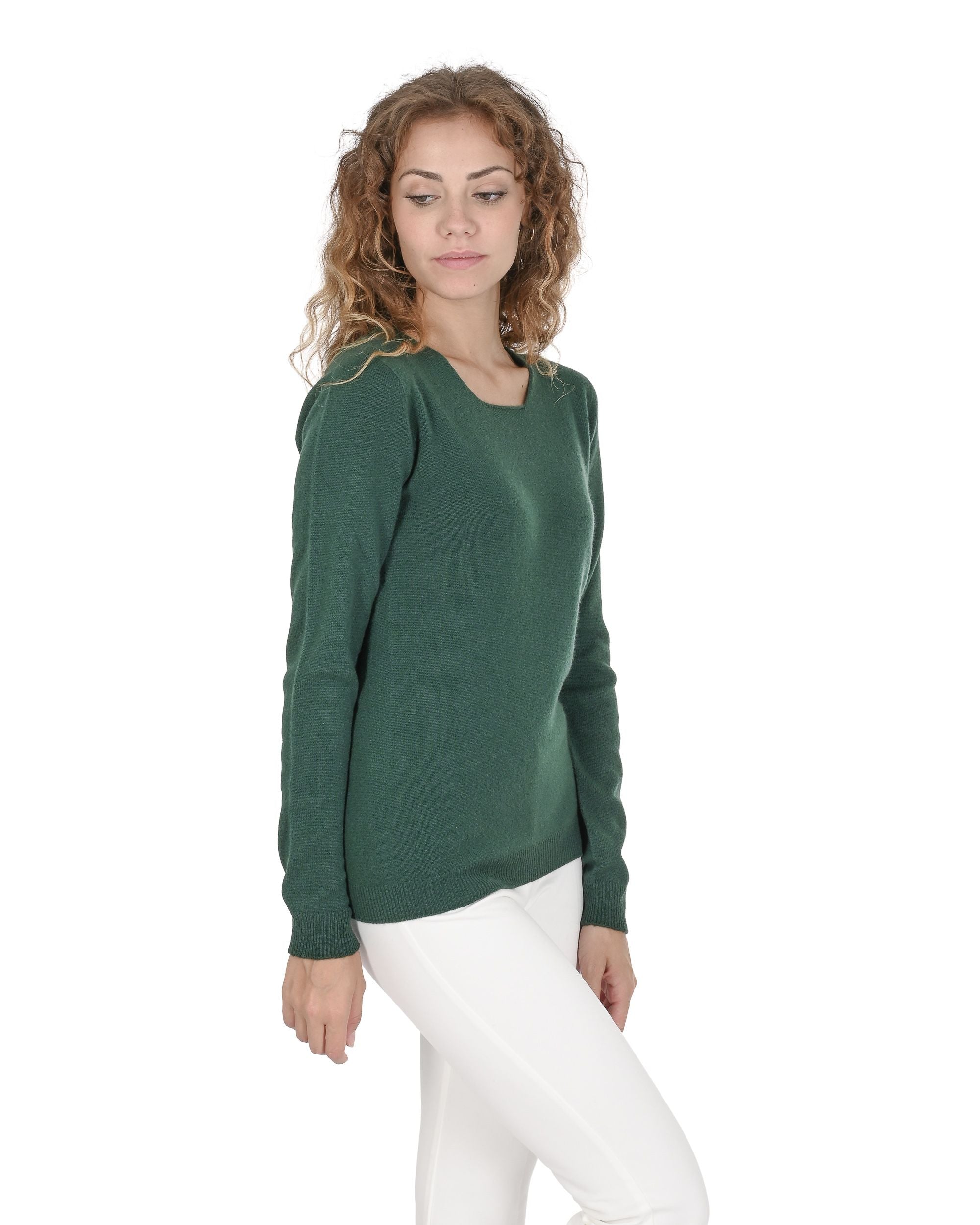 Suéter de cachemira para mujer con cuello cuadrado Crown of Edinburgh COE 0024 VERDE BOTELLA