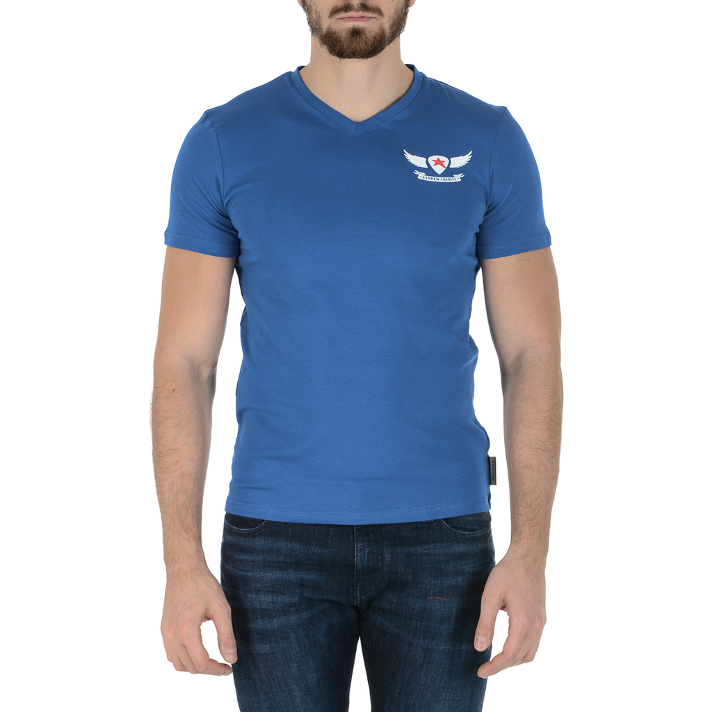 Camiseta Andrew Charles para hombre, manga corta, cuello en V, azul, KENAN