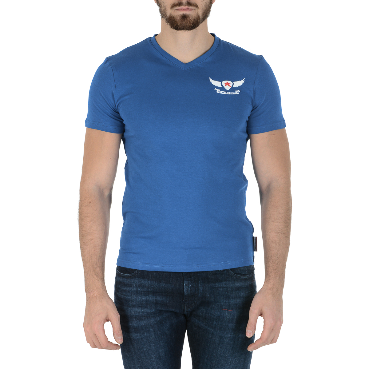 Camiseta Andrew Charles para hombre, manga corta, cuello en V, azul, KENAN