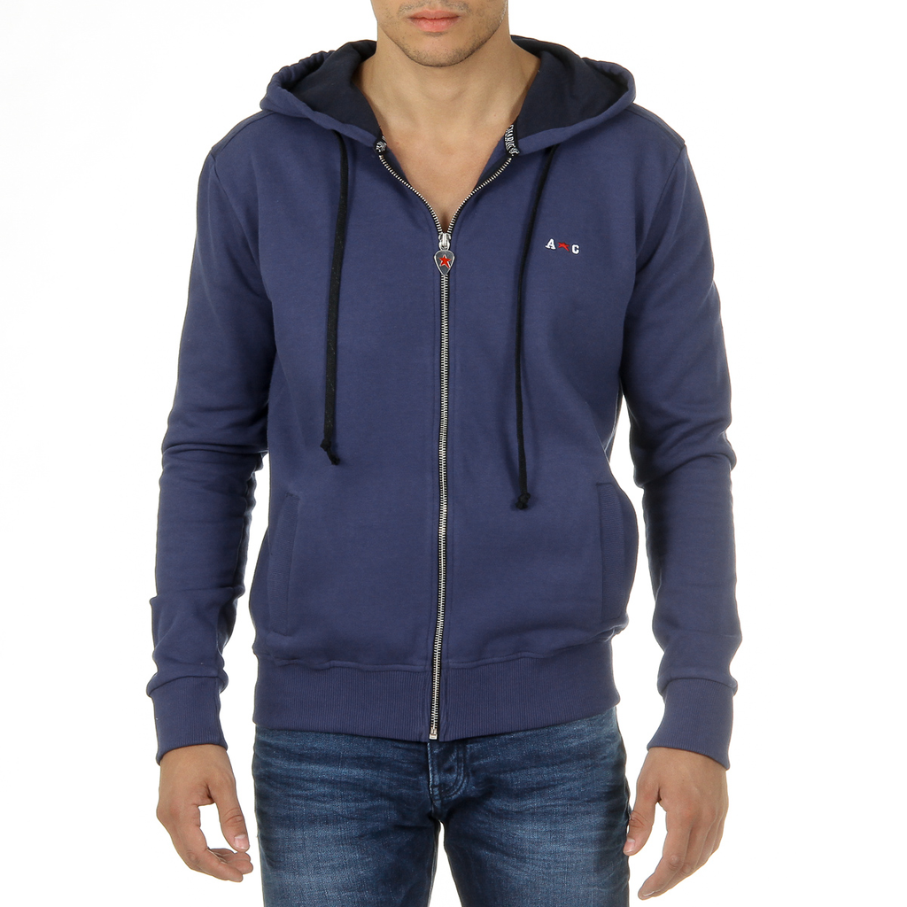 Sudadera con capucha Andrew Charles para hombre con cremallera, manga larga, cuello redondo, azul FELA