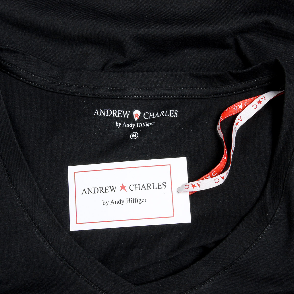 Camiseta Andrew Charles para mujer, manga corta, cuello en V, negra, TAPIWA