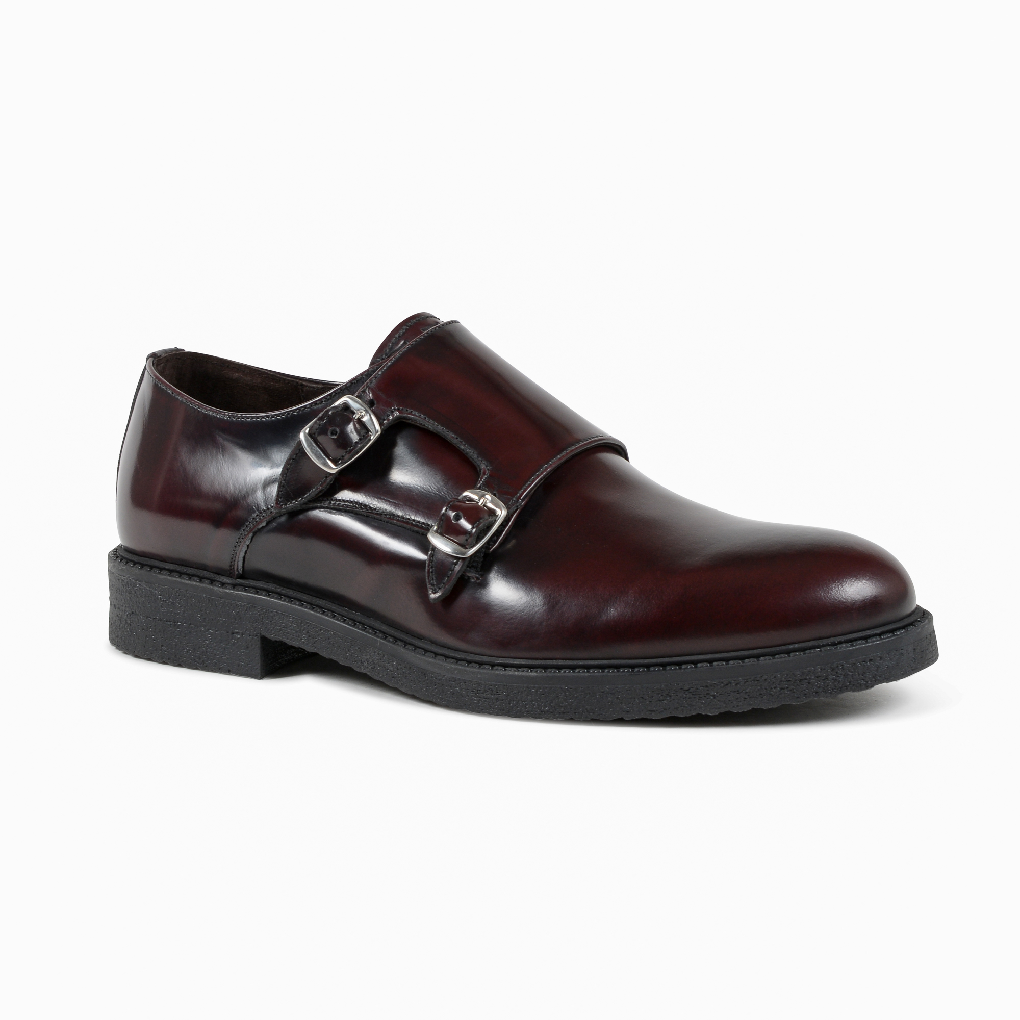 19V69 Italia Zapato de doble hebilla para hombre Burdeos 1210 G ABRASIVATO BORDEAUX