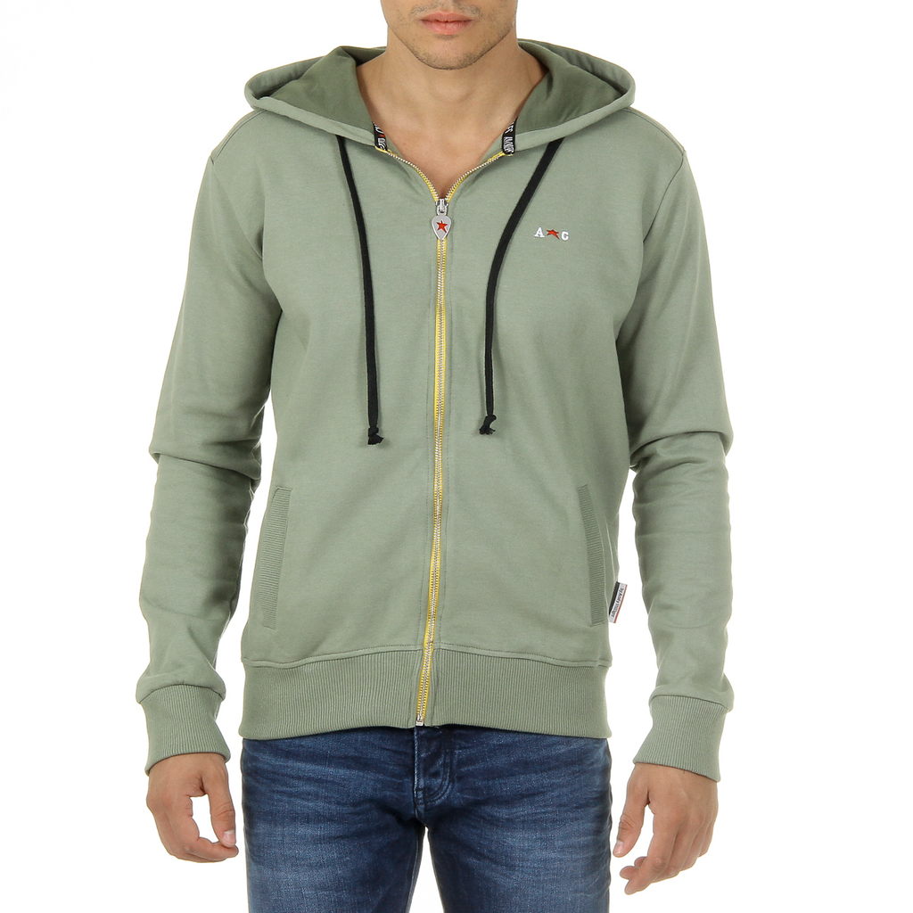 Sudadera con capucha Andrew Charles para hombre con cremallera, manga larga, cuello redondo, verde FELA