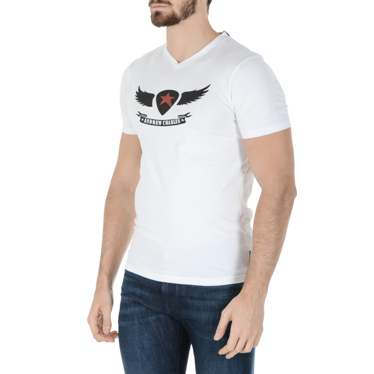 Camiseta Andrew Charles para hombre, manga corta, cuello en V, blanca, KENAN