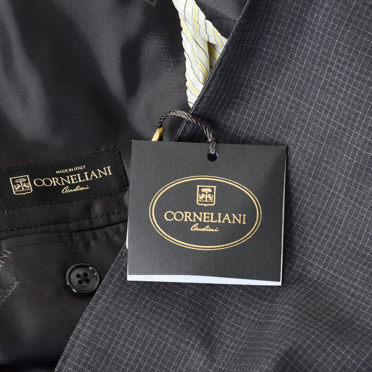 Corneliani Mens Suit Long Sleeves Dark Grey Super 130's