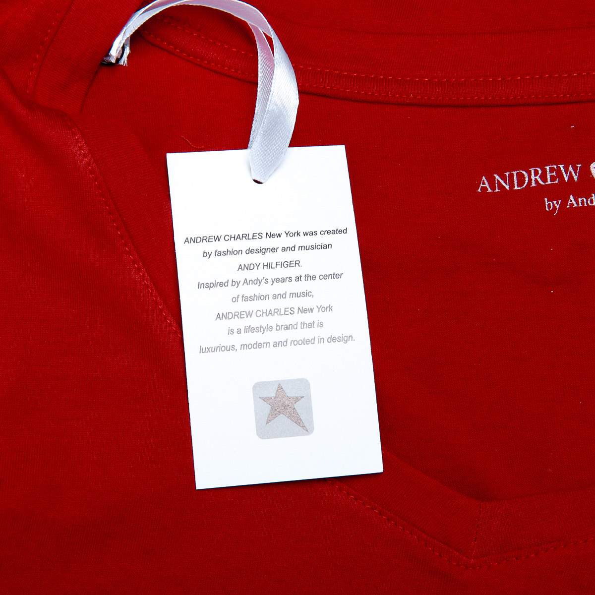 Camiseta Andrew Charles para mujer, manga corta, cuello en V, roja, TAPIWA