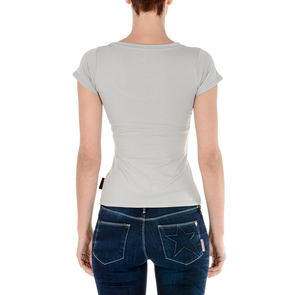 Camiseta Andrew Charles para mujer, manga corta, cuello en V, gris, TAPIWA