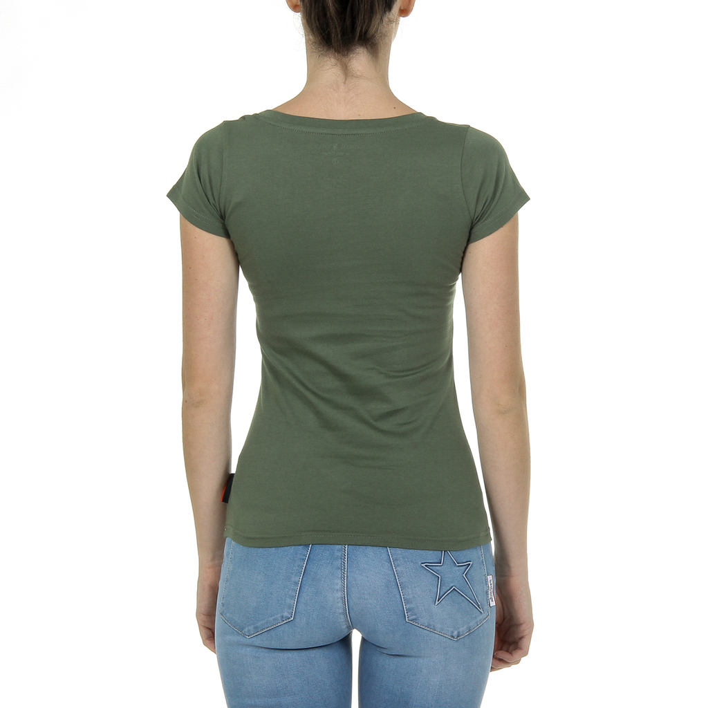 Camiseta Andrew Charles para mujer, manga corta, cuello en V, verde TAPIWA
