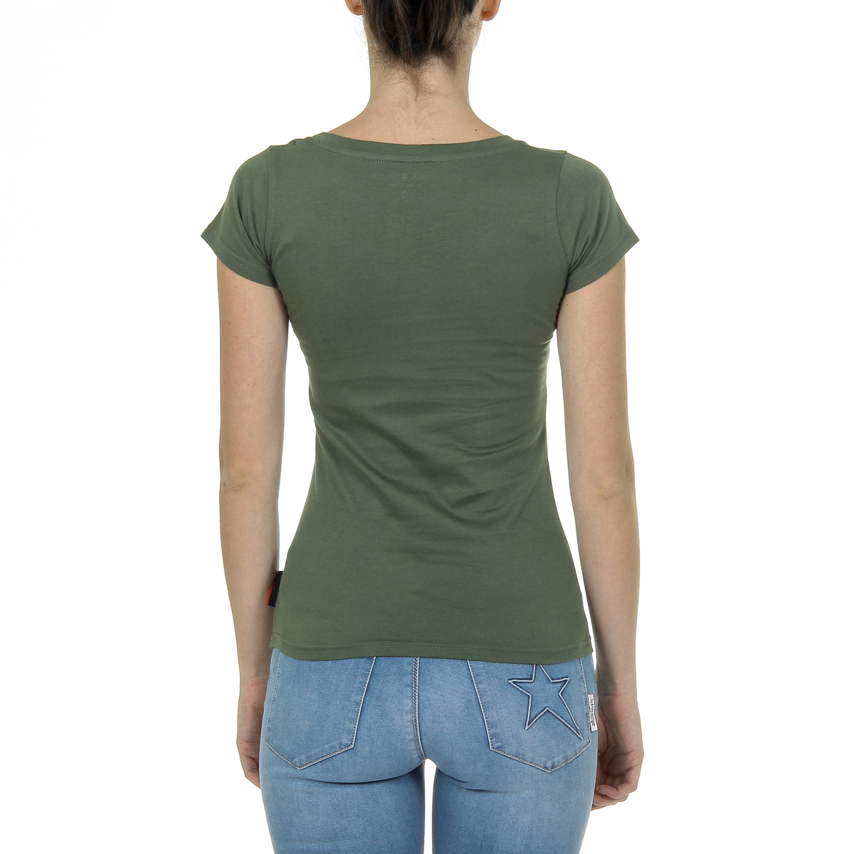 Camiseta Andrew Charles para mujer, manga corta, cuello en V, verde TAPIWA