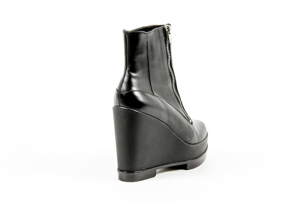 Robert Clergerie Paris Bota de tobillo con cuña para mujer SENCIO VEAU LISSE NOIR DBL POUDRE