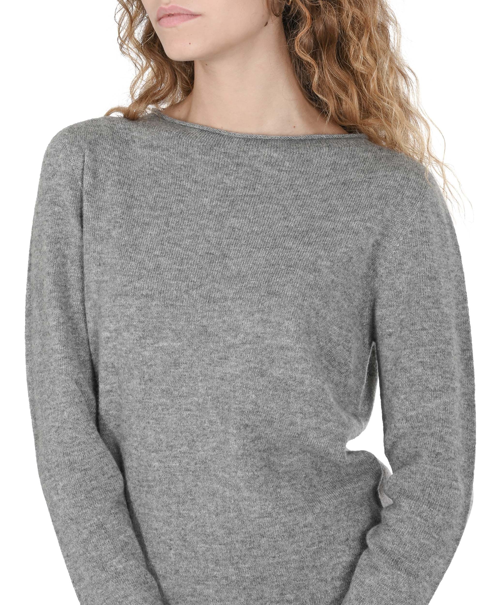 Suéter de cuello barco para mujer de cachemira Crown of Edinburgh COE 0025 GRIS