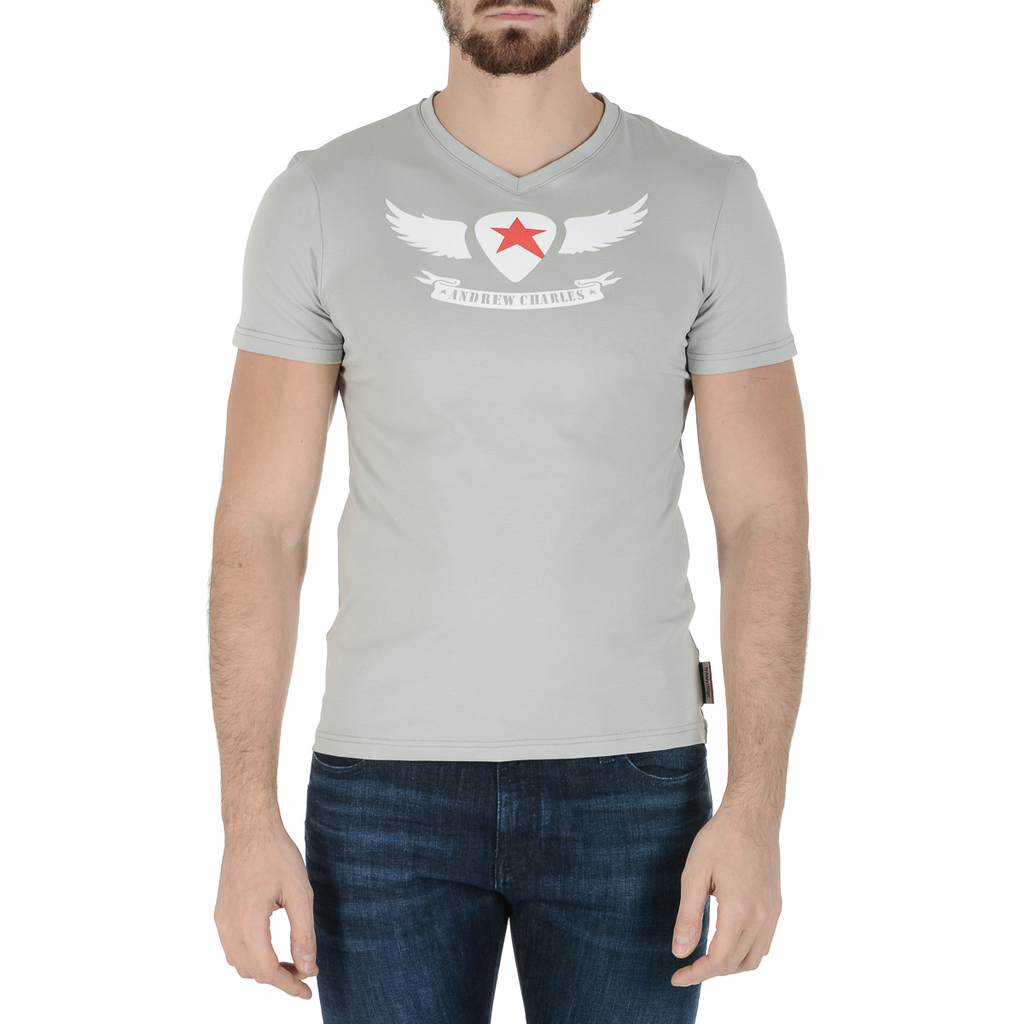 Camiseta Andrew Charles para hombre, manga corta, cuello en V, gris claro, KENAN