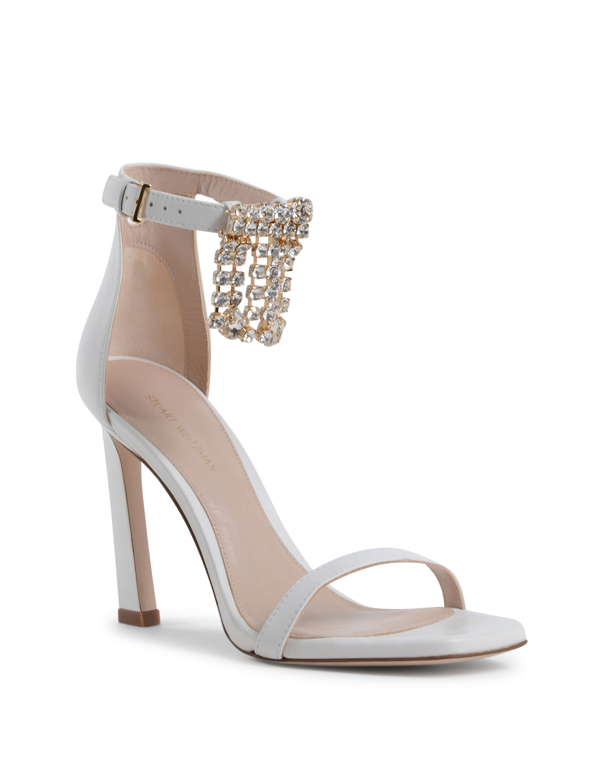 Stuart Weitzman Sandalia con tira al tobillo para mujer Blanca FRINGESQUARENUDIST
