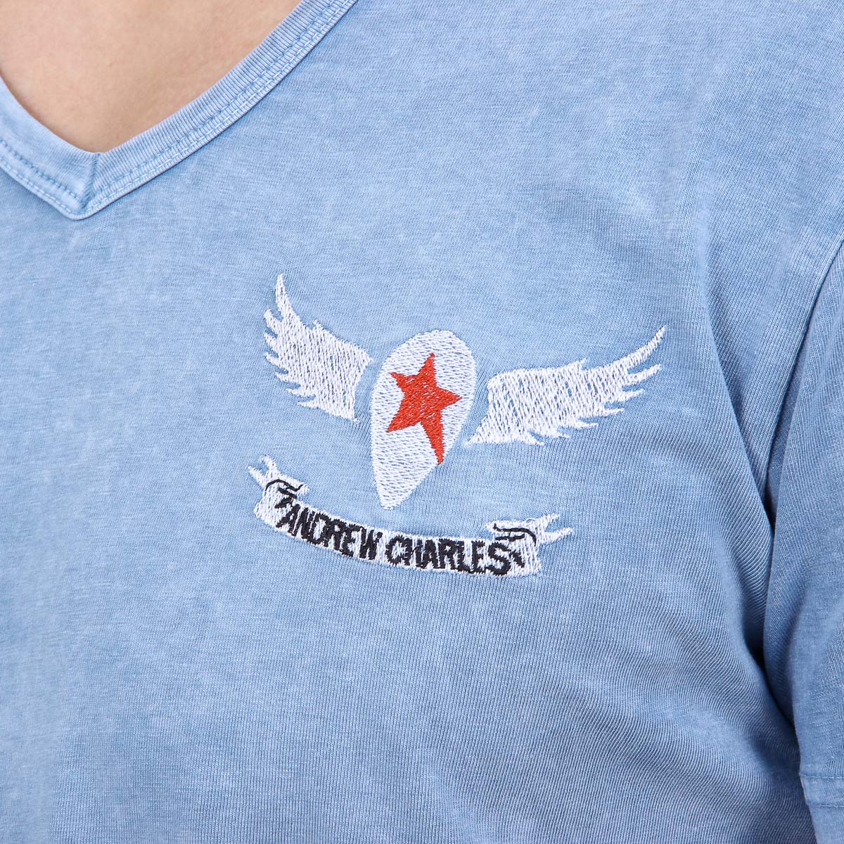 Andrew Charles Mens T-Shirt Short Sleeves V-Neck Blue ELI