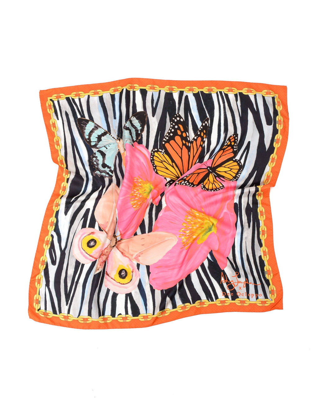 Bufanda de seda roja con estampado de cebra de Dee X Ashley Longshore