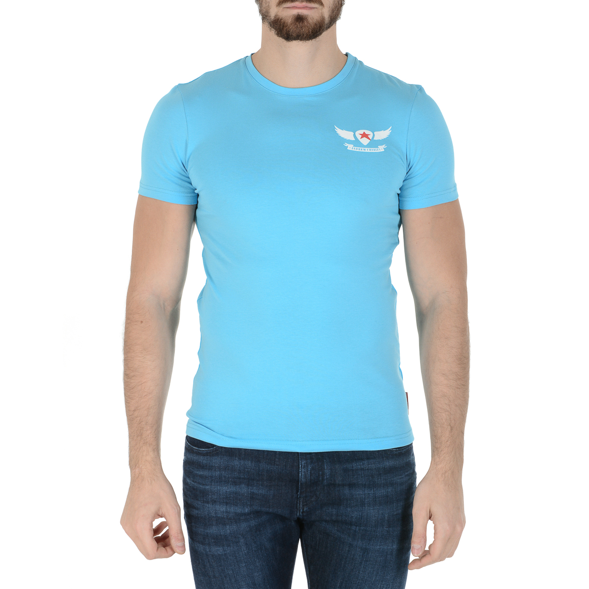 Camiseta Andrew Charles para hombre, manga corta, cuello redondo, azul claro, KEITA