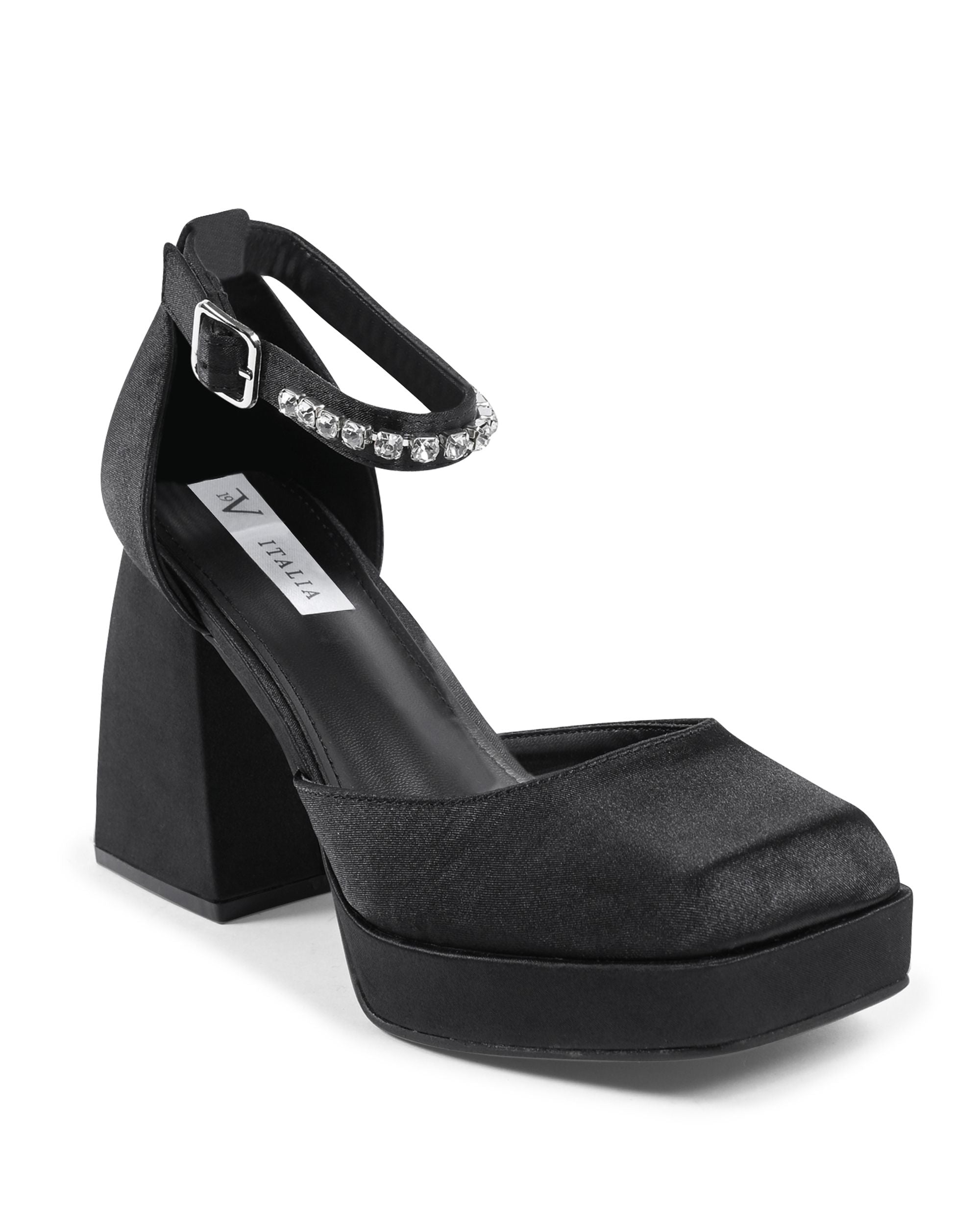19V69 Italia - Zapatos de salón con tira al tobillo para mujer, color negro, J010 NERO