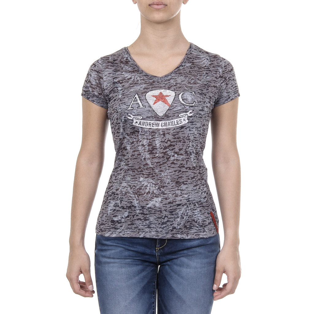 Andrew Charles Womens T-shirt Short Sleeves V-Neck Black ALEXA