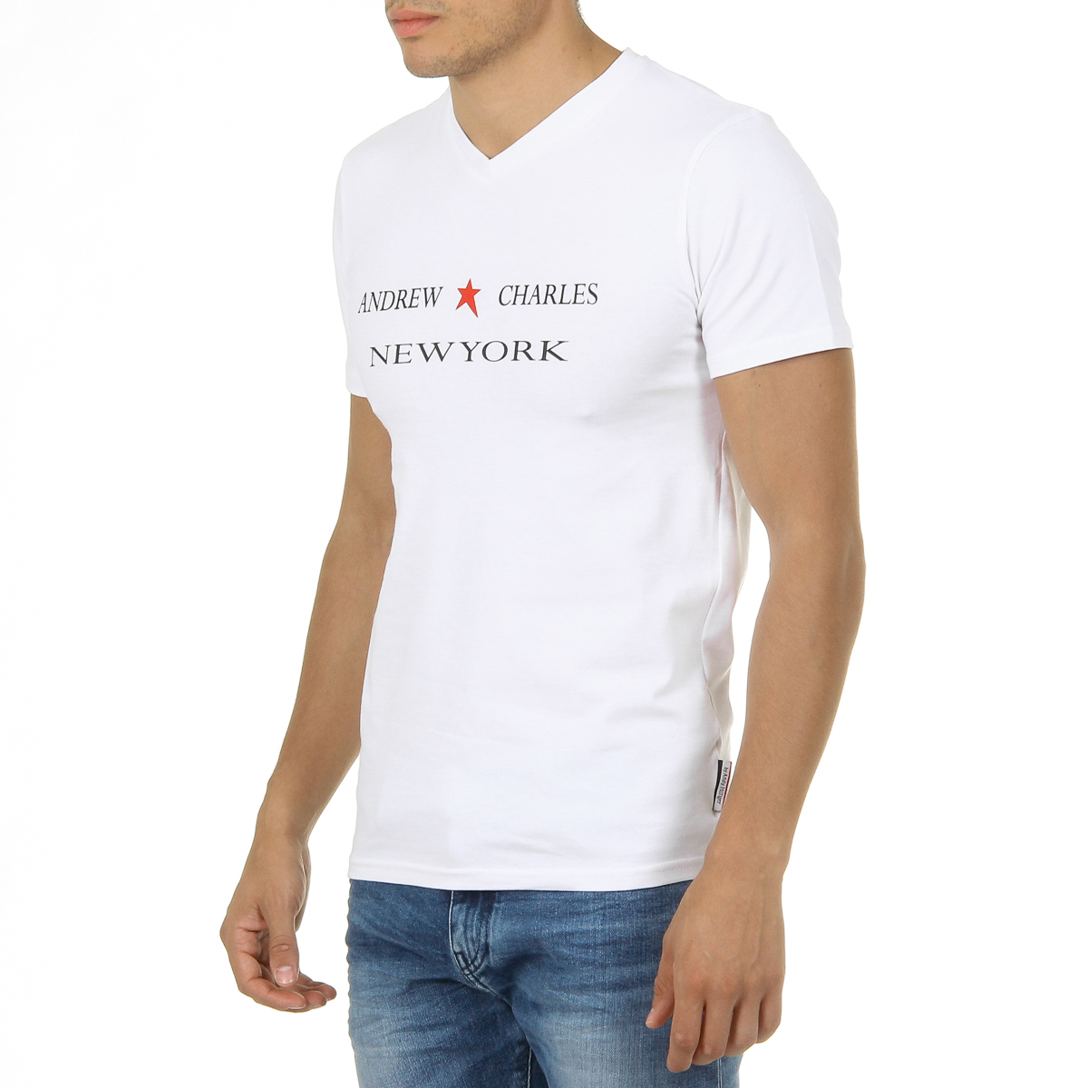 Camiseta Andrew Charles para hombre, manga corta, cuello en V, blanca, KENAN