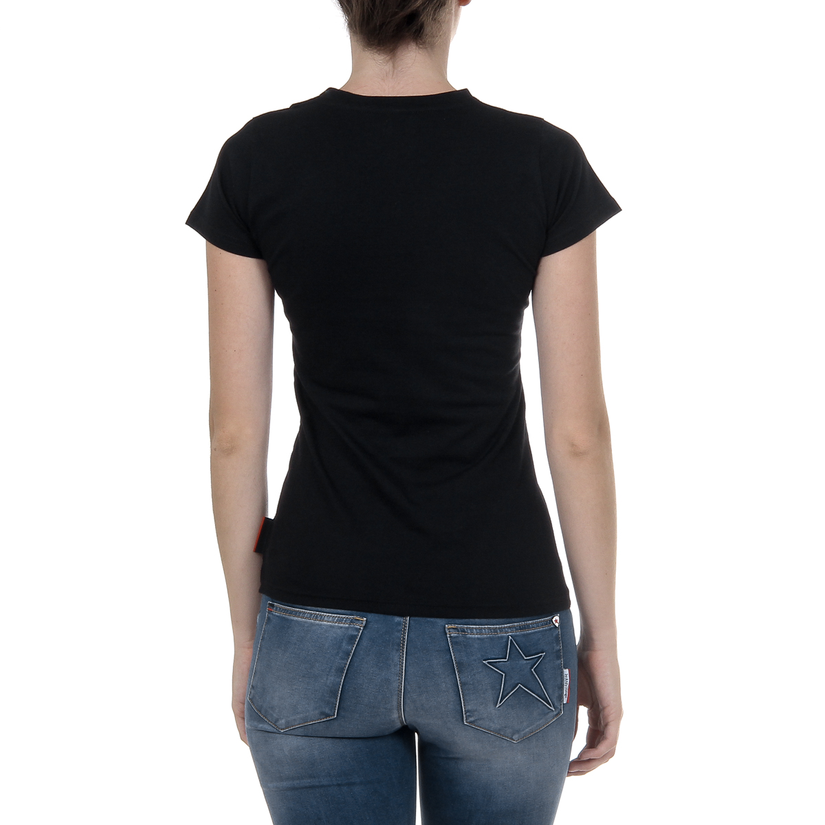 Camiseta Andrew Charles para mujer, manga corta, cuello redondo, color negro TARANA