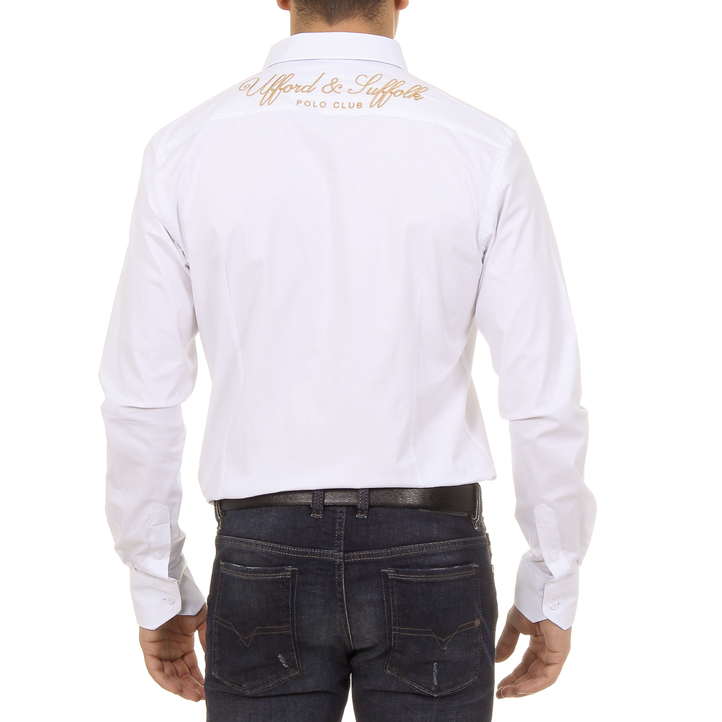 Camisa de manga larga para hombre del Ufford & Suffolk Polo Club US010 BLANCA