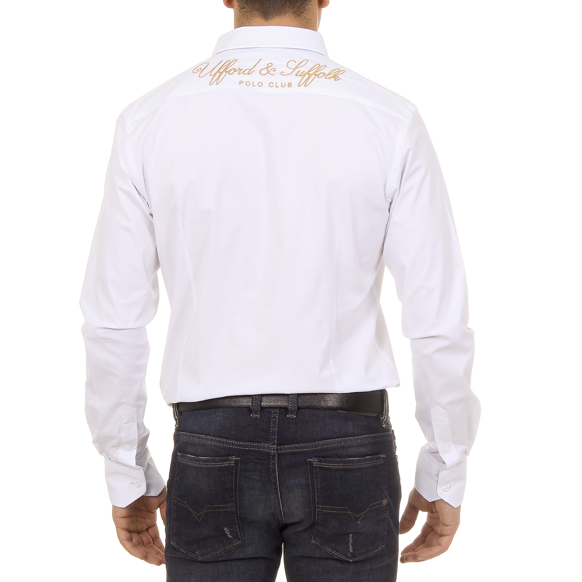 Camisa de manga larga para hombre del Ufford & Suffolk Polo Club US010 BLANCA