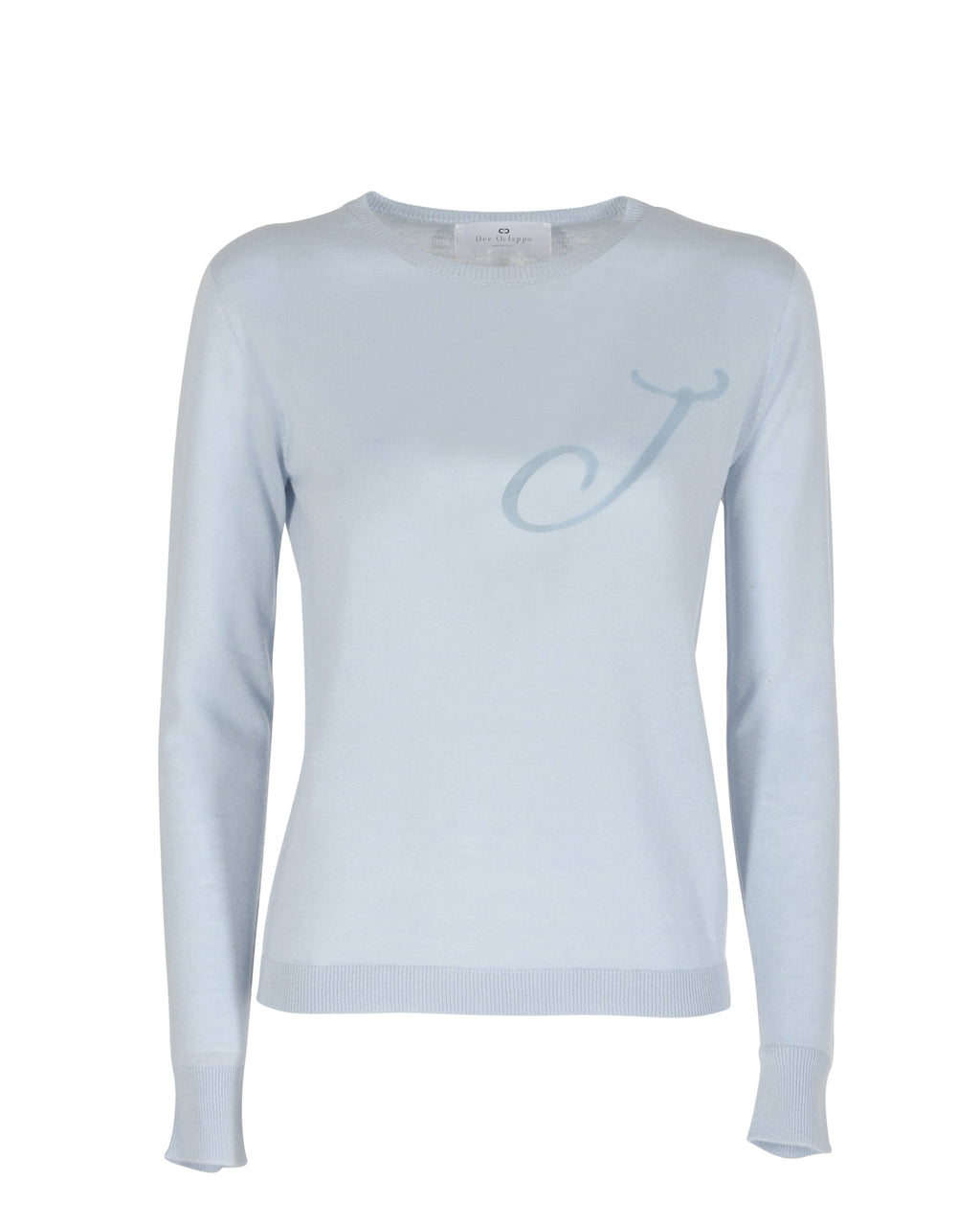 Jersey de cachemira de verano con cuello redondo y manga larga, azul claro