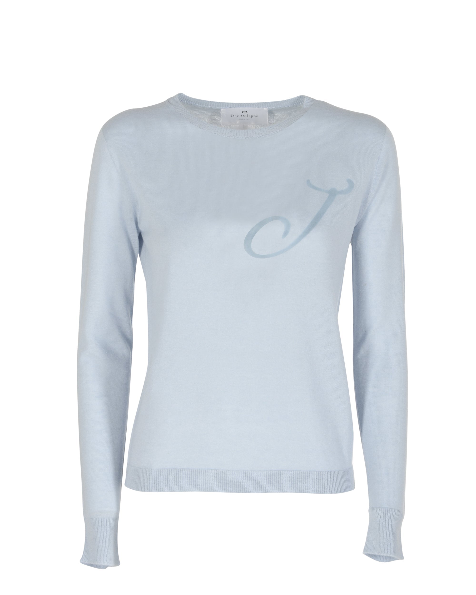 Jersey de cachemira de verano con cuello redondo y manga larga, azul claro