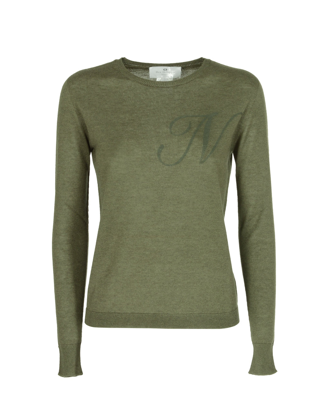 Jersey de cachemira de verano con cuello redondo y manga larga, color verde