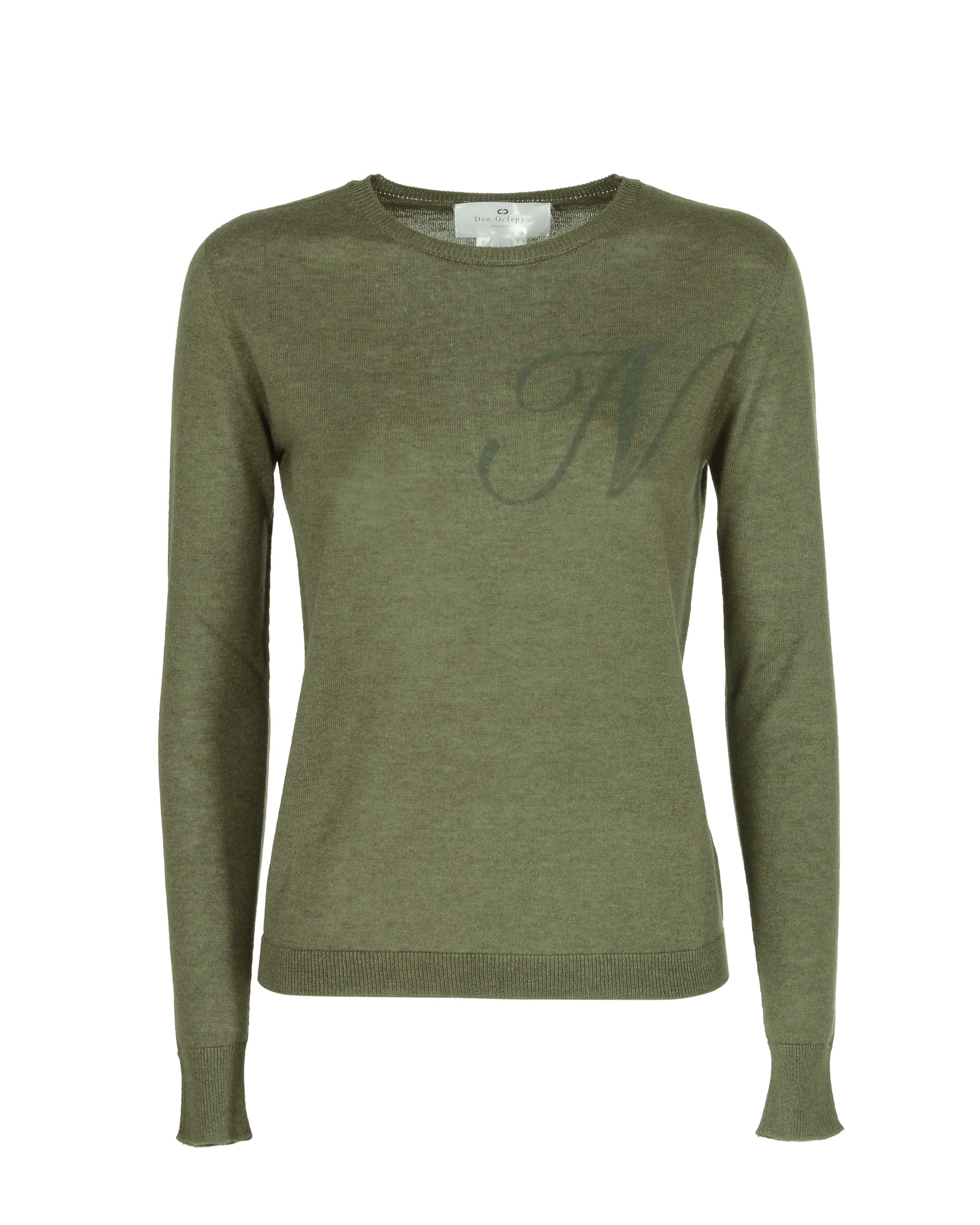 Jersey de cachemira de verano con cuello redondo y manga larga, color verde