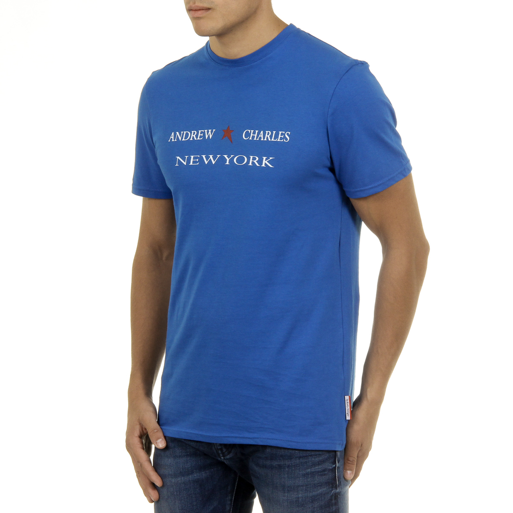 Camiseta Andrew Charles para hombre, manga corta, cuello redondo, azul, KEITA
