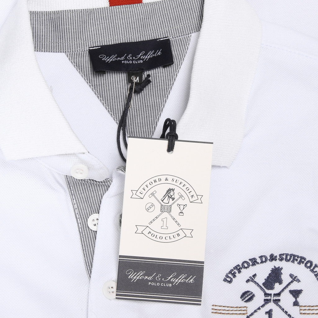 Polo Ufford & Suffolk Polo Club para hombre, manga corta, US025, blanco