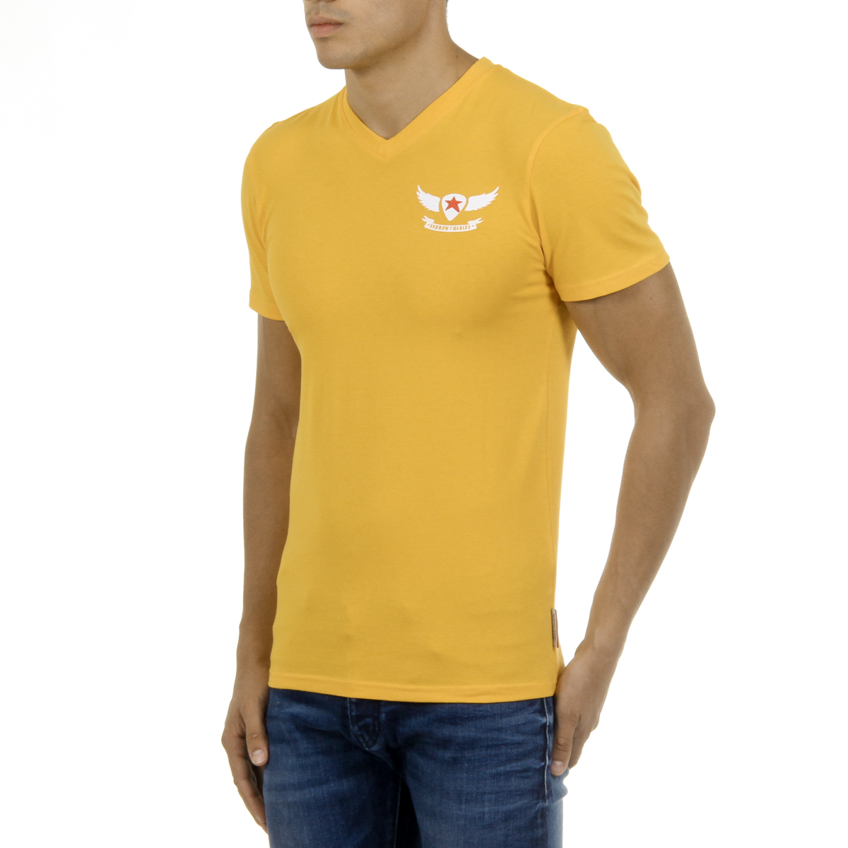 Camiseta Andrew Charles para hombre, manga corta, cuello en V, amarilla, KENAN