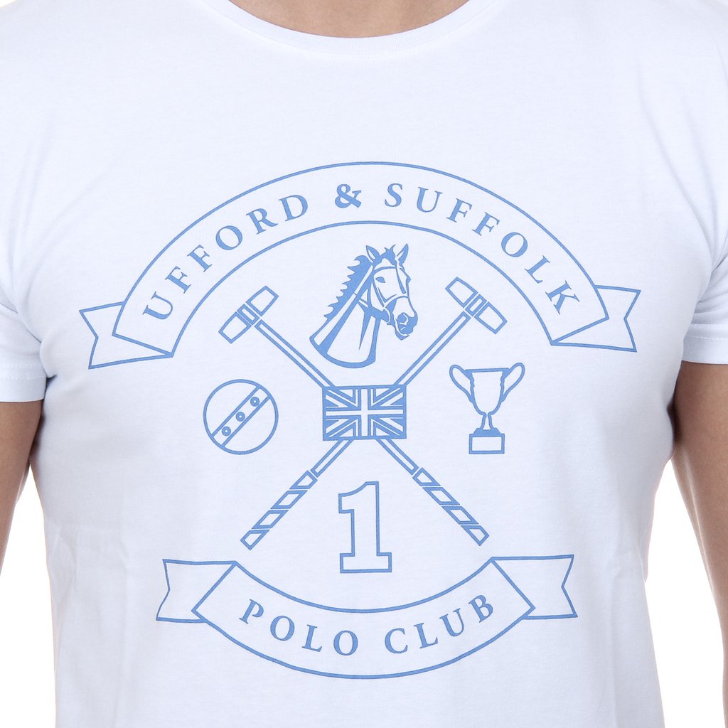 Camiseta de hombre Ufford & Suffolk Polo Club, manga corta, cuello redondo, US027, color blanco