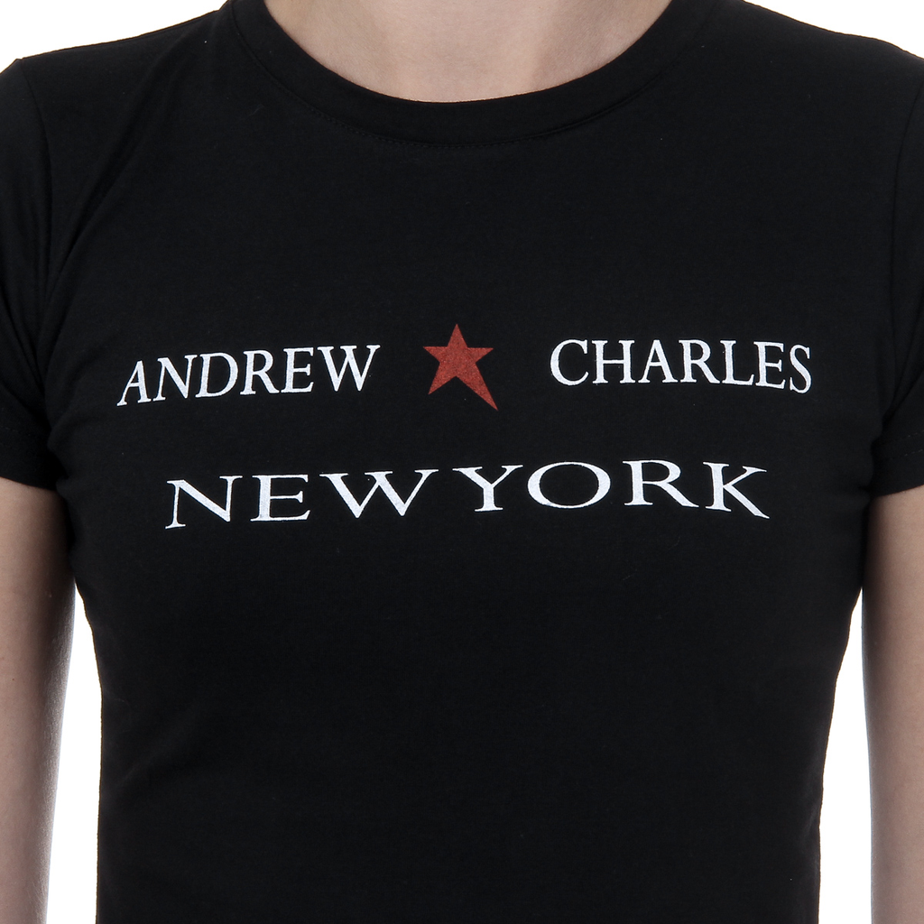Camiseta Andrew Charles para mujer, manga corta, cuello redondo, color negro TARANA
