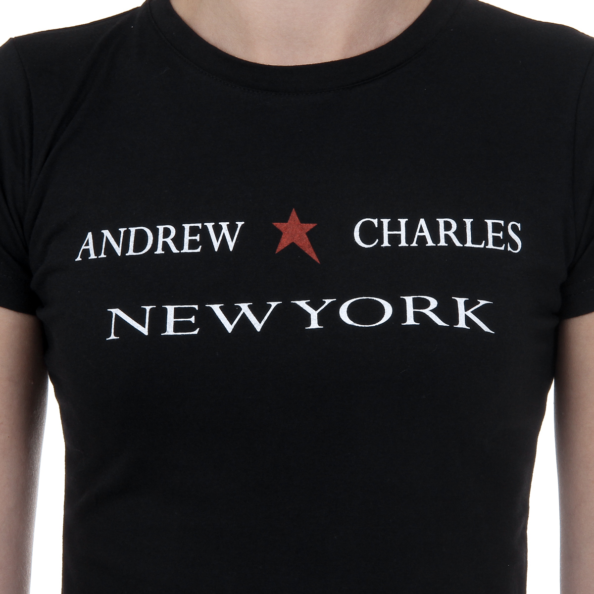 Camiseta Andrew Charles para mujer, manga corta, cuello redondo, color negro TARANA