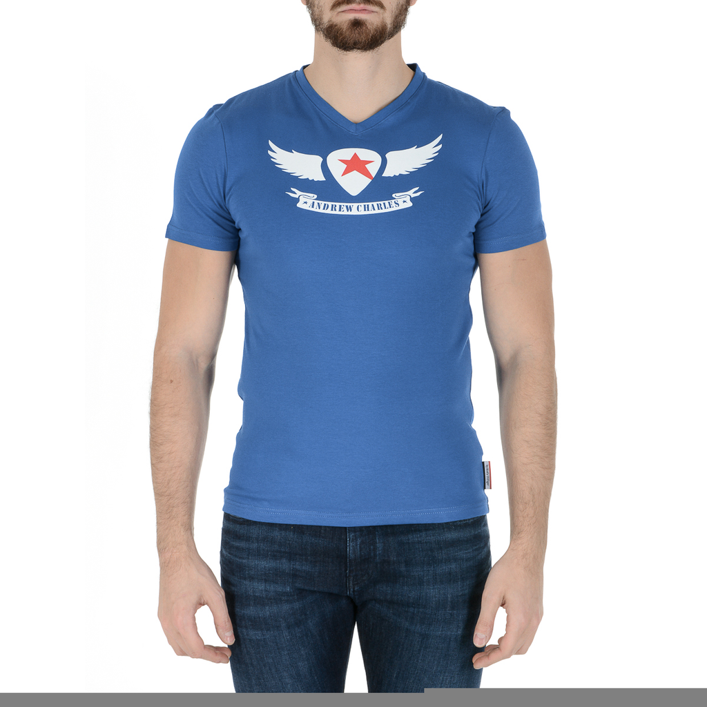 Camiseta Andrew Charles para hombre, manga corta, cuello en V, azul, KENAN